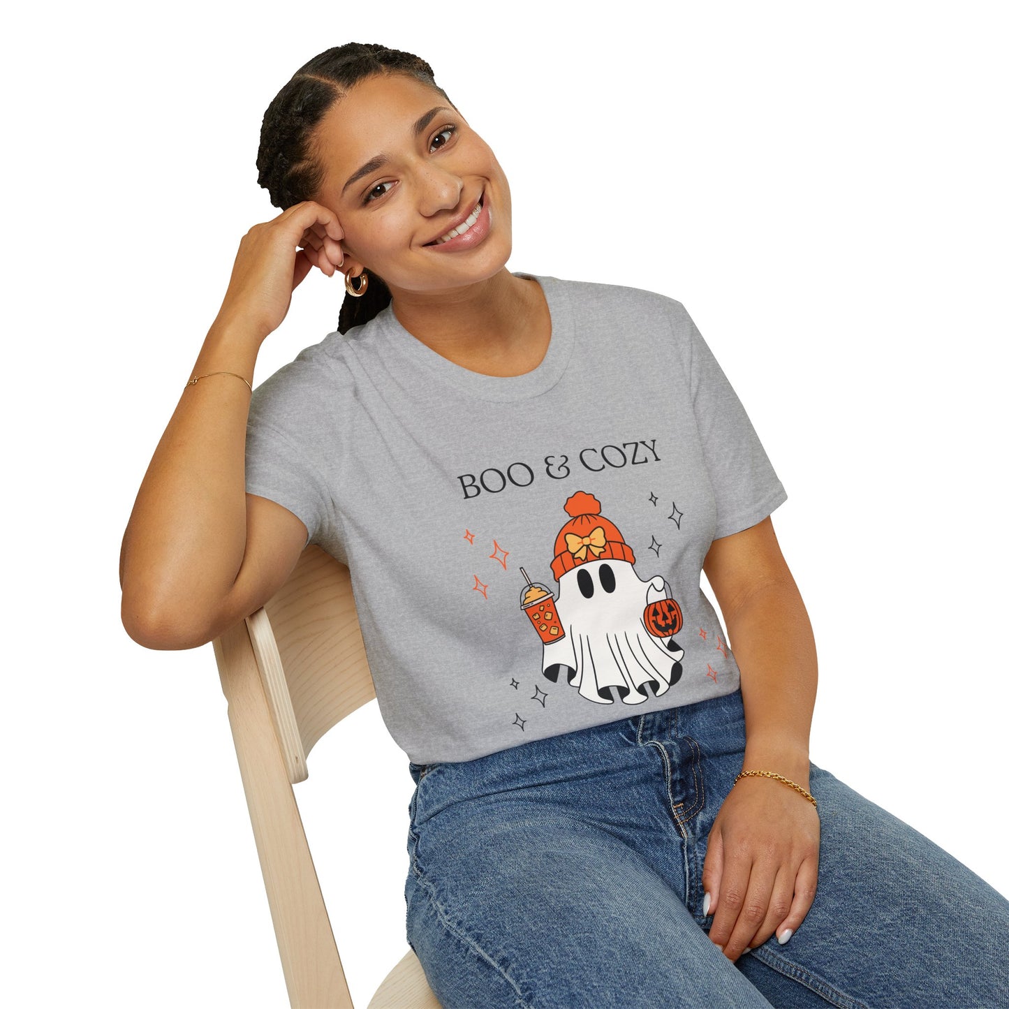 Boo & Cozy Ghost T-Shirt — Cute Fall Halloween Tee
