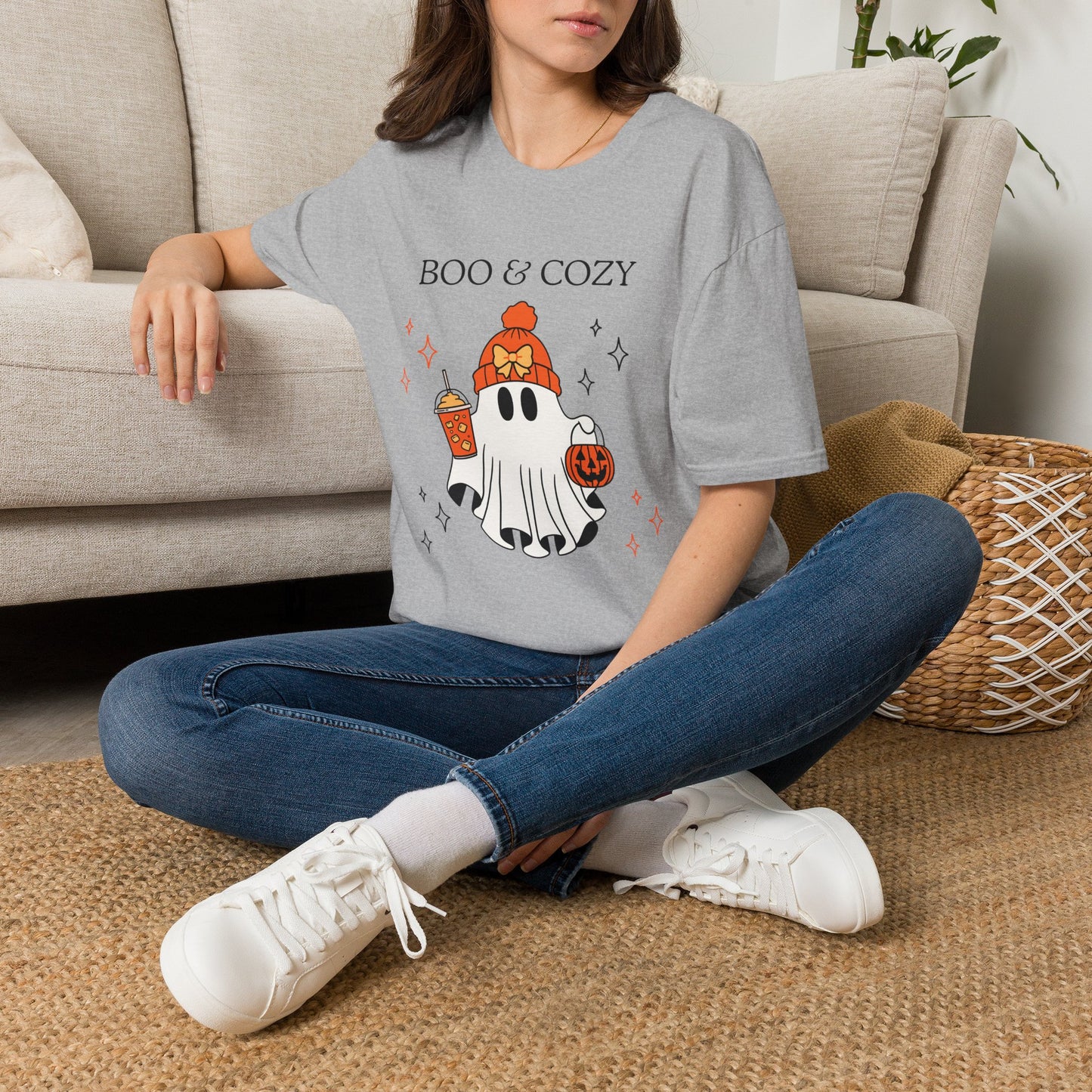 Boo & Cozy Ghost T-Shirt — Cute Fall Halloween Tee