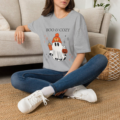 Boo & Cozy Ghost T-Shirt — Cute Fall Halloween Tee