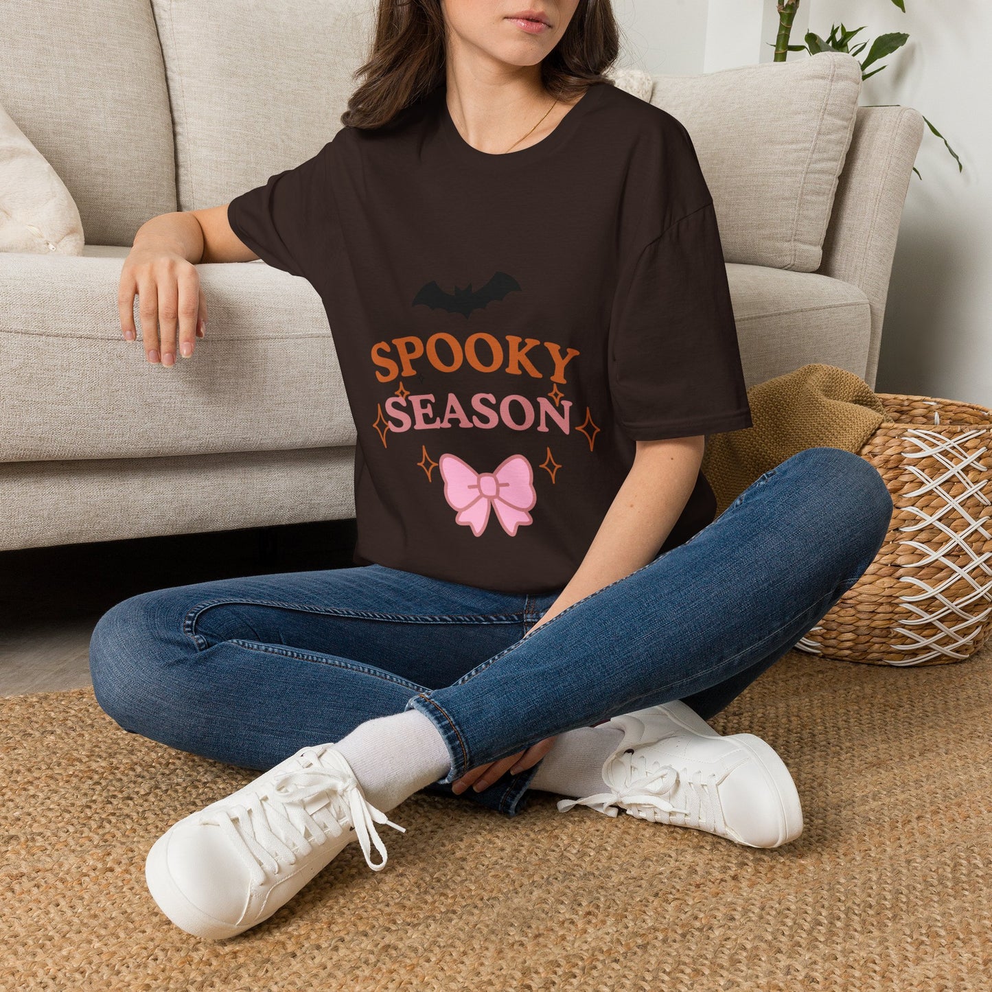 Spooky Season T-Shirt — Cute Halloween Bat & Bow Tee