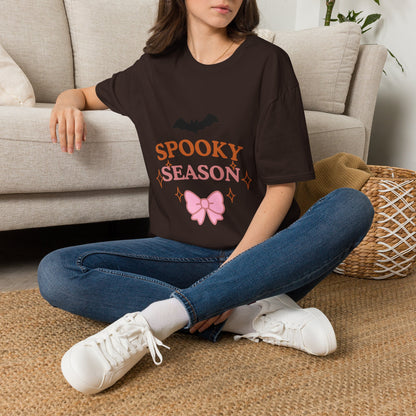 Spooky Season T-Shirt — Cute Halloween Bat & Bow Tee