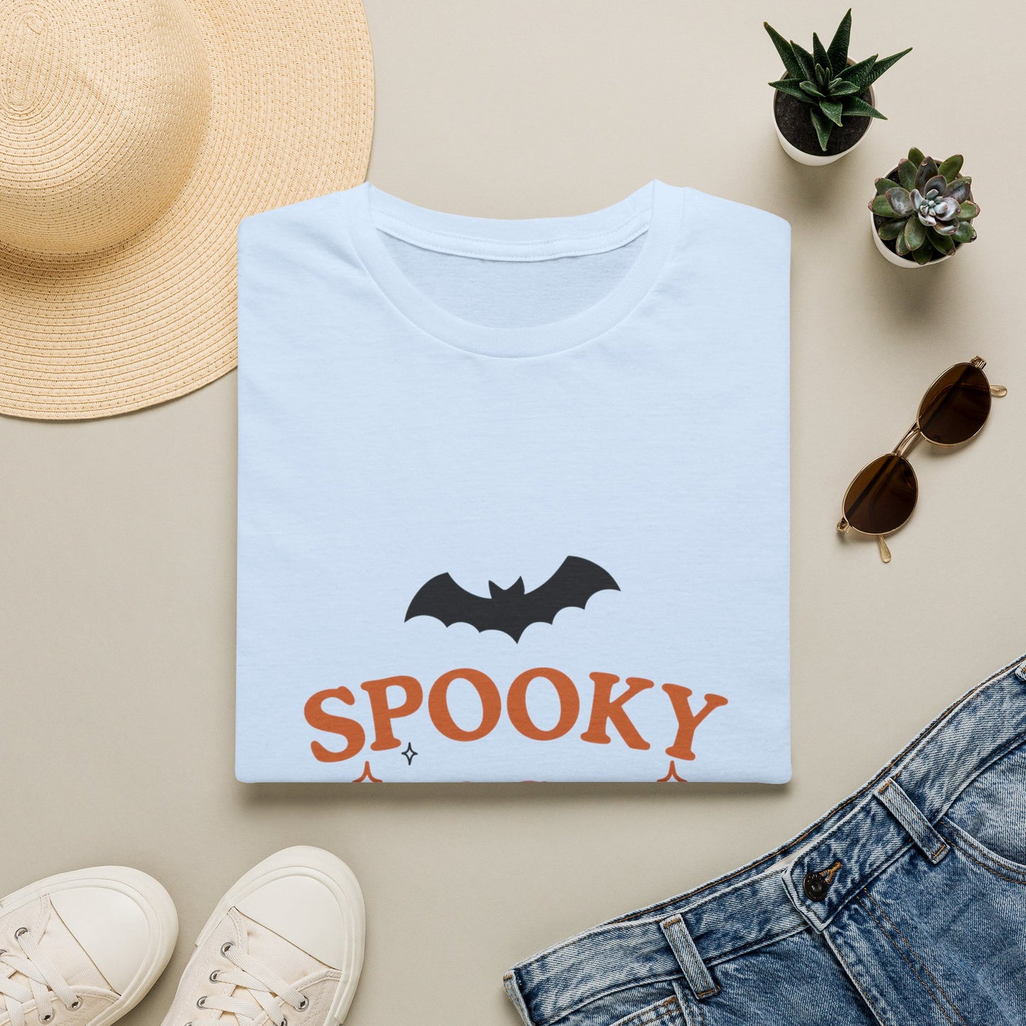Spooky Season T-Shirt — Cute Halloween Bat & Bow Tee