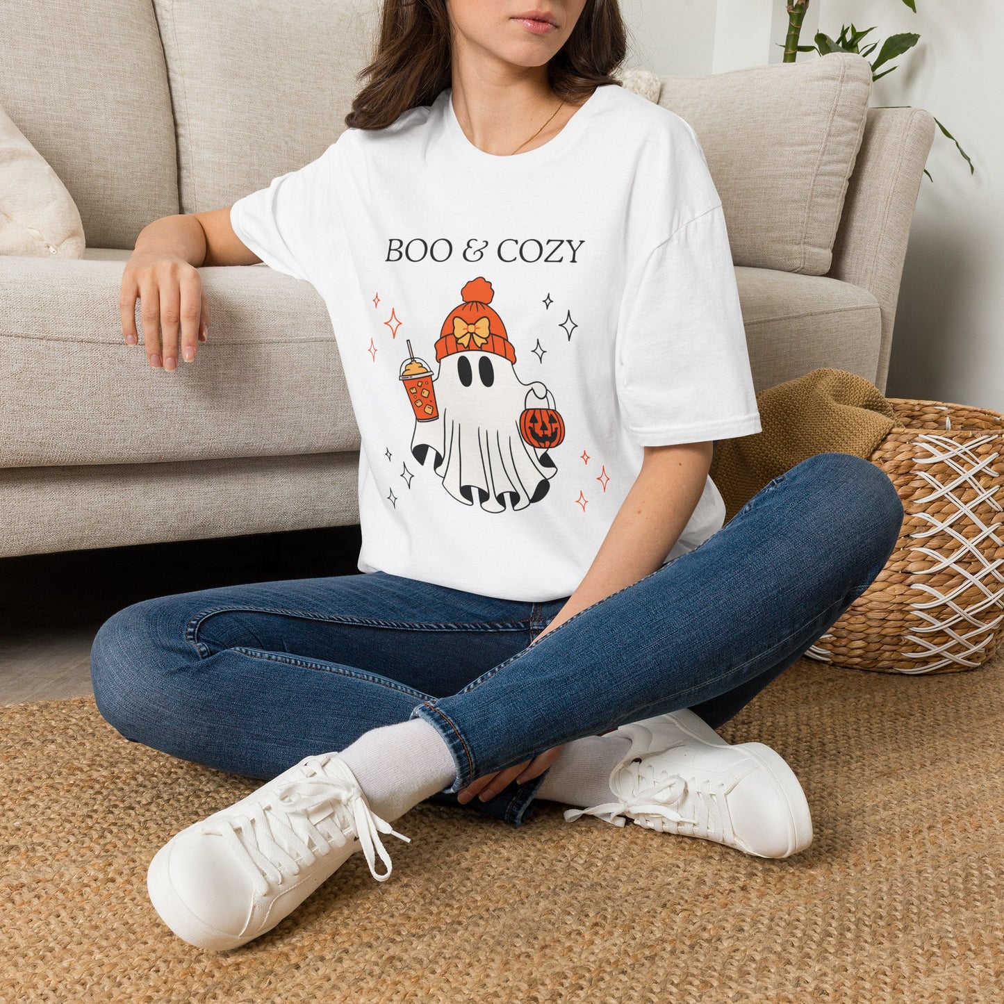 Boo & Cozy Ghost T-Shirt — Cute Fall Halloween Tee