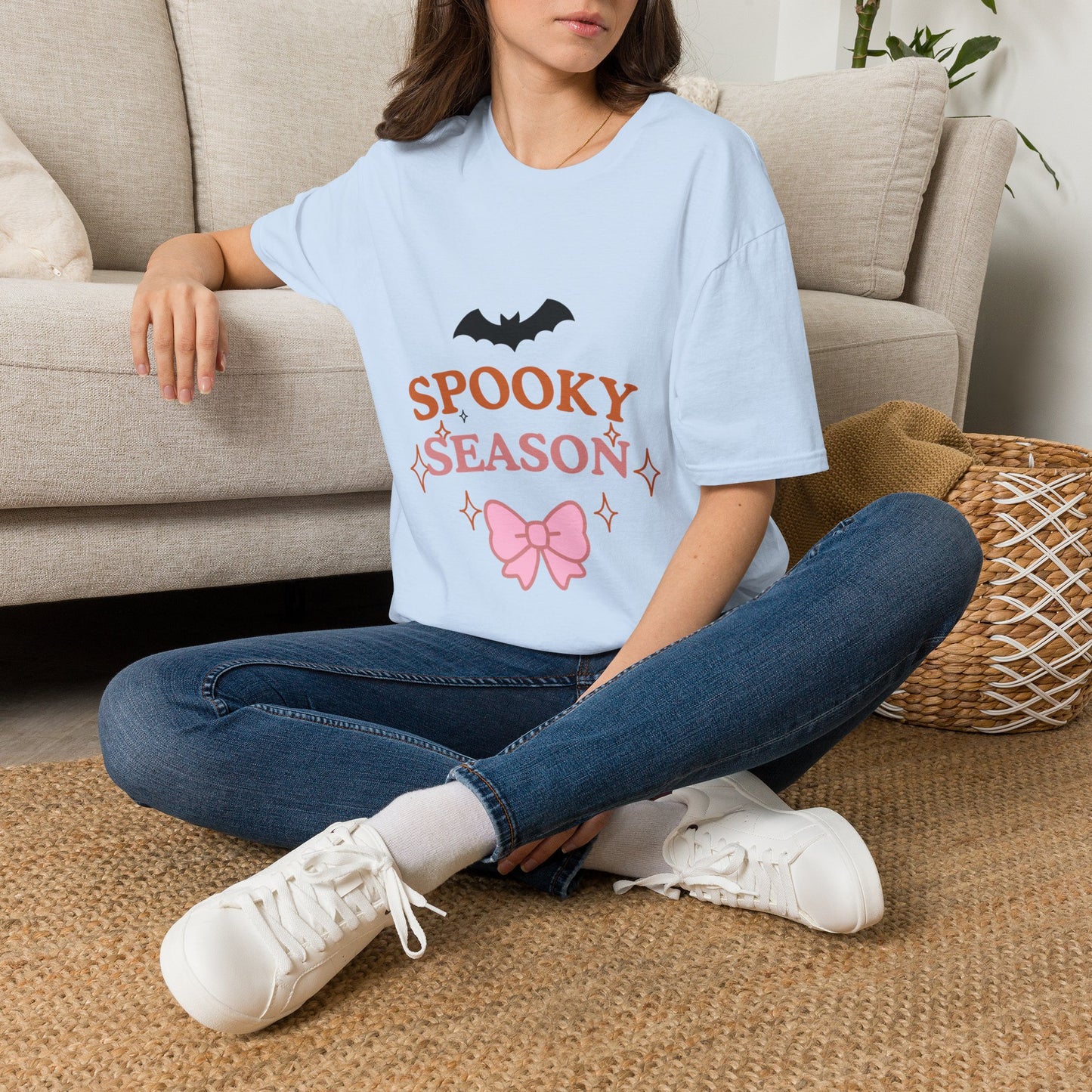 Spooky Season T-Shirt — Cute Halloween Bat & Bow Tee