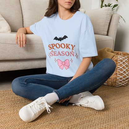 Spooky Season T-Shirt — Cute Halloween Bat & Bow Tee