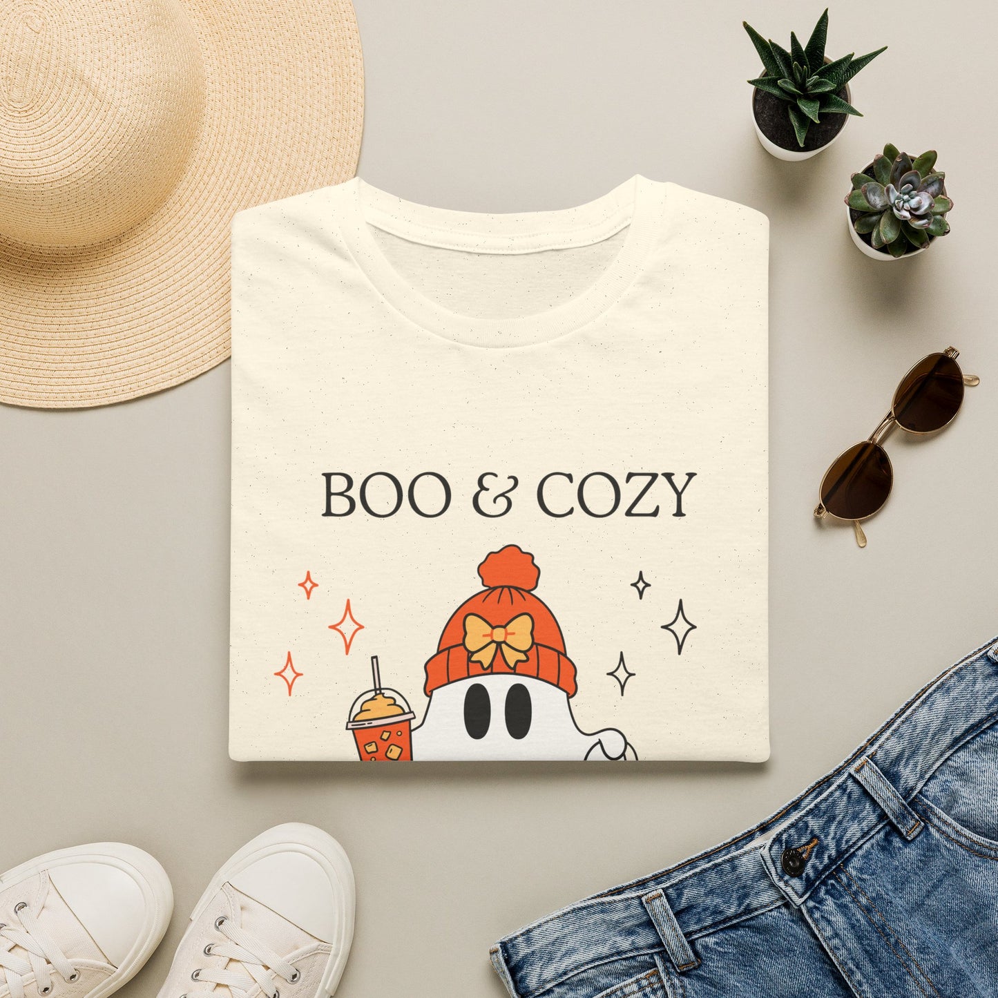 Boo & Cozy Ghost T-Shirt — Cute Fall Halloween Tee