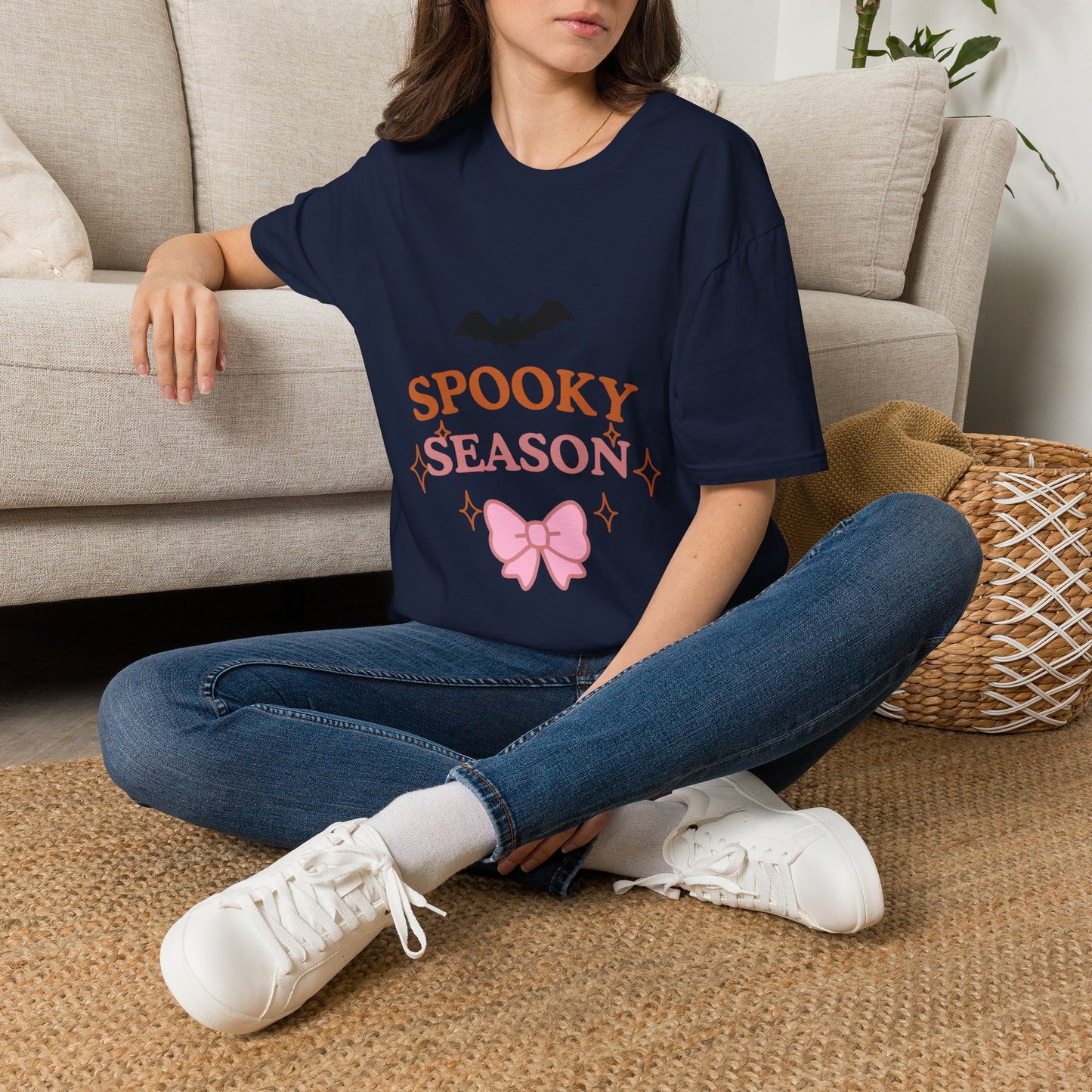 Spooky Season T-Shirt — Cute Halloween Bat & Bow Tee