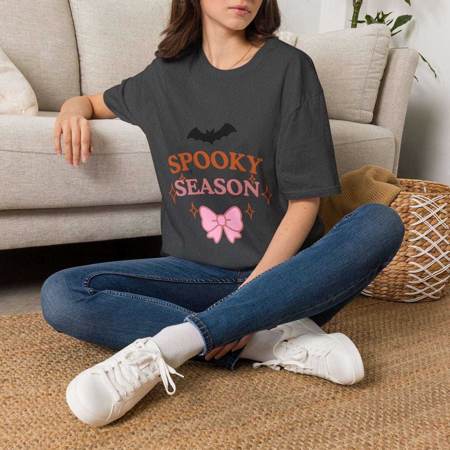 Spooky Season T-Shirt — Cute Halloween Bat & Bow Tee