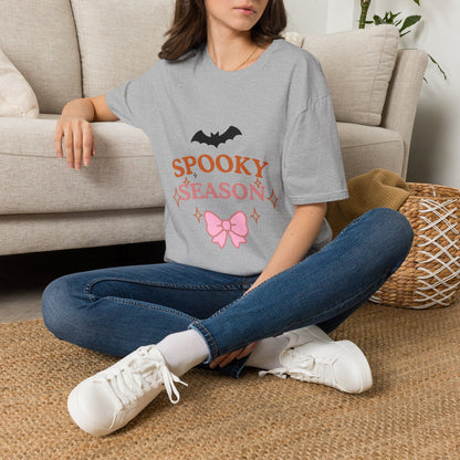 Spooky Season T-Shirt — Cute Halloween Bat & Bow Tee
