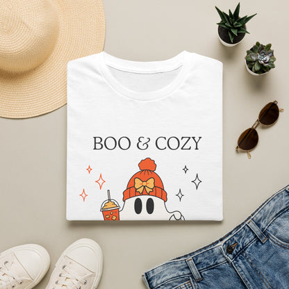 Boo & Cozy Ghost T-Shirt — Cute Fall Halloween Tee