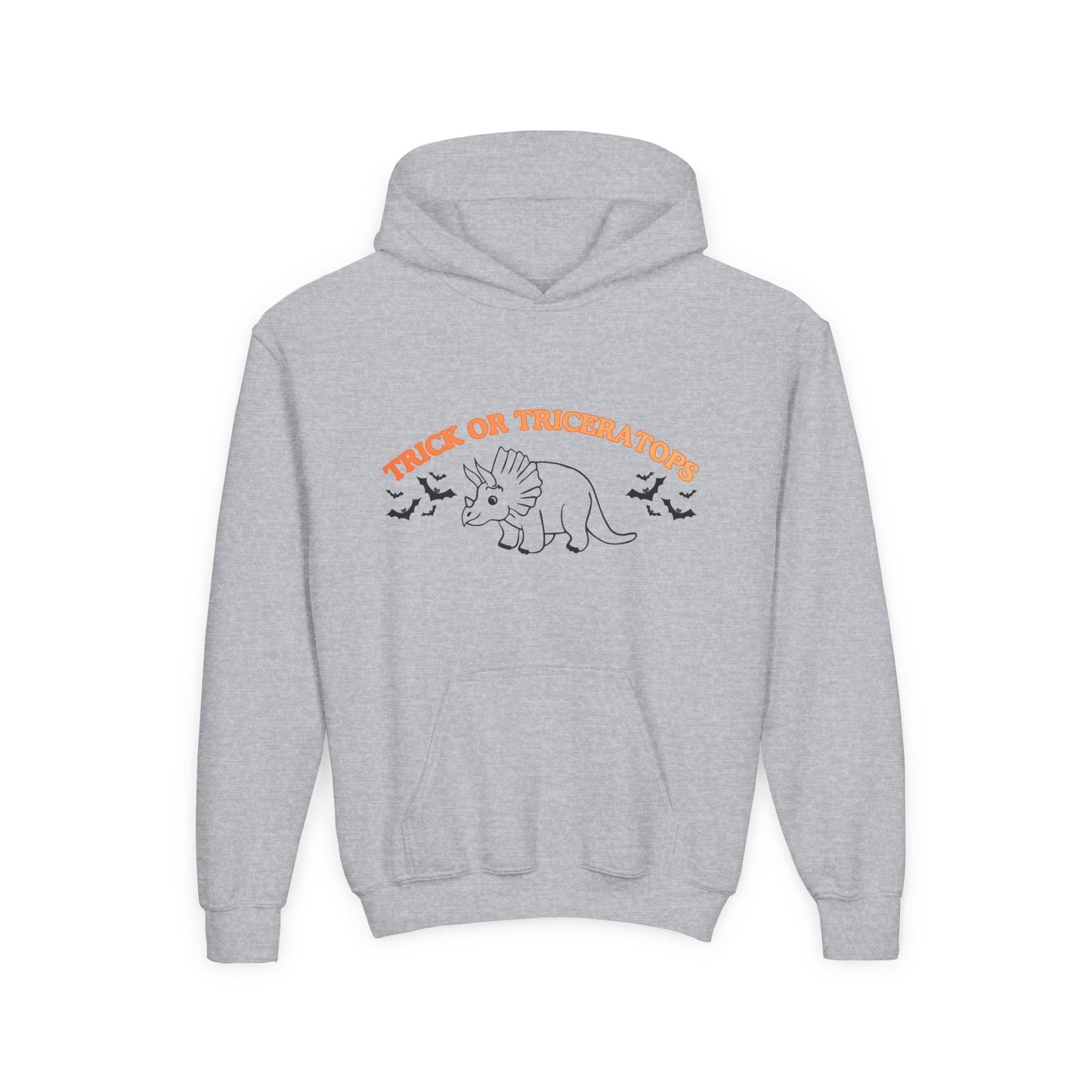 Youth Hoodie — "Trick or Triceratops" Halloween Dinosaur Sweatshirt