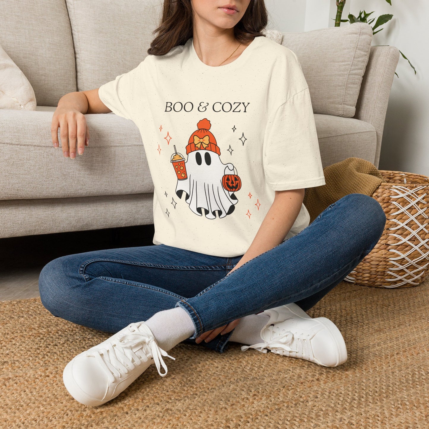 Boo & Cozy Ghost T-Shirt — Cute Fall Halloween Tee