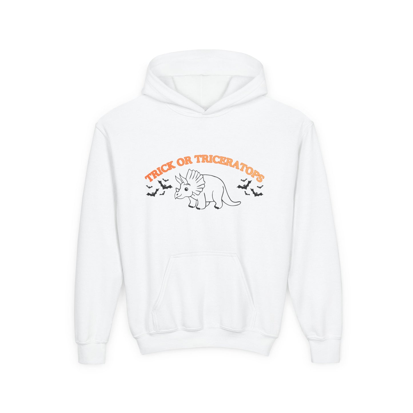 Youth Hoodie — "Trick or Triceratops" Halloween Dinosaur Sweatshirt