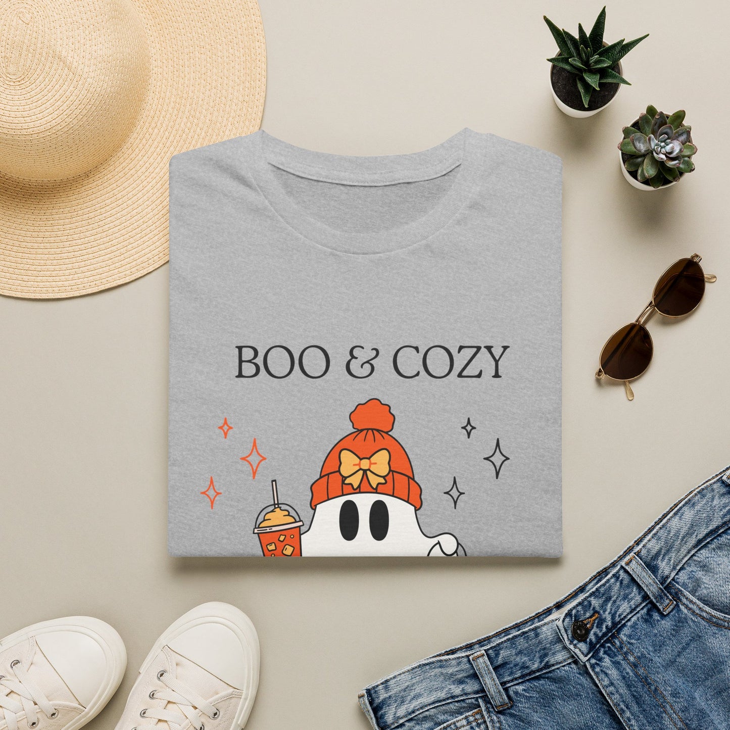 Boo & Cozy Ghost T-Shirt — Cute Fall Halloween Tee