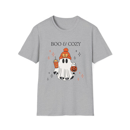 Boo & Cozy Ghost T-Shirt — Cute Fall Halloween Tee