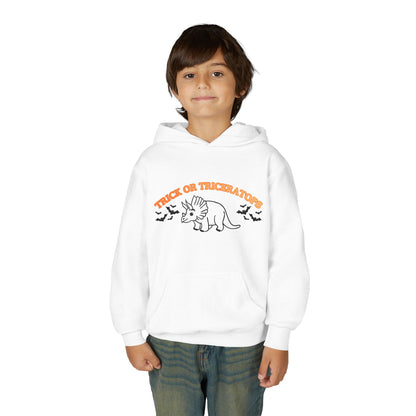 Youth Hoodie — "Trick or Triceratops" Halloween Dinosaur Sweatshirt